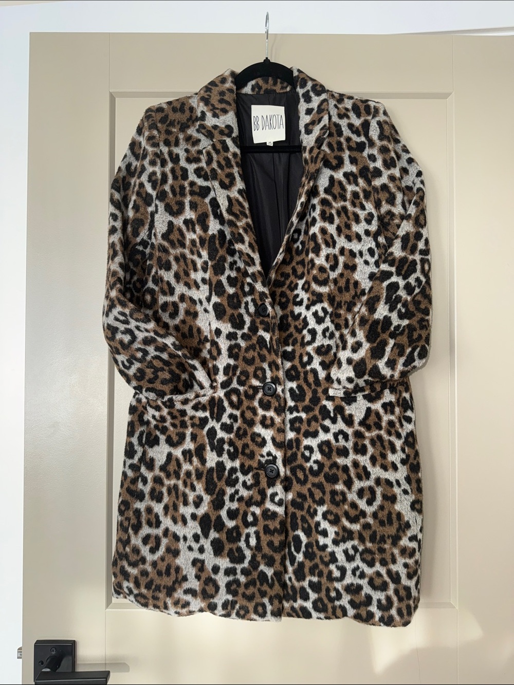 BB Dakota Leopard-Print Faux Fur Peacoat in Brown and Black